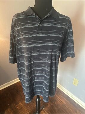 Hager Clothing Men Navy Striped Polo Shirt Size Large